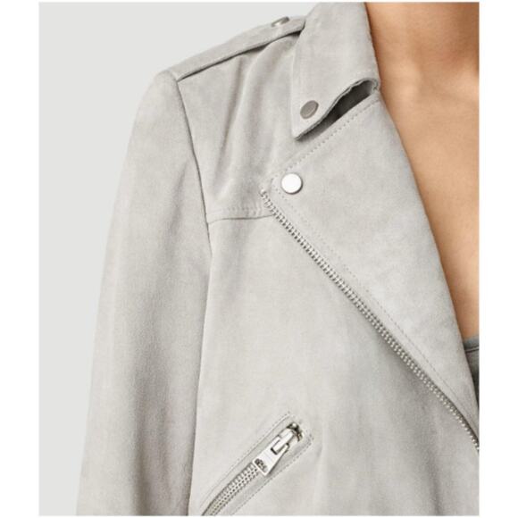 All Saints Latham Goatskin Leather Suede Biker Jacket in Grey, Size 0 - Picture 3 of 13